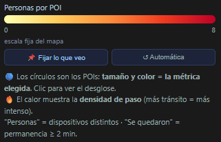 La leyenda del calor temático con los botones «Fijar lo que veo» y «Automática»